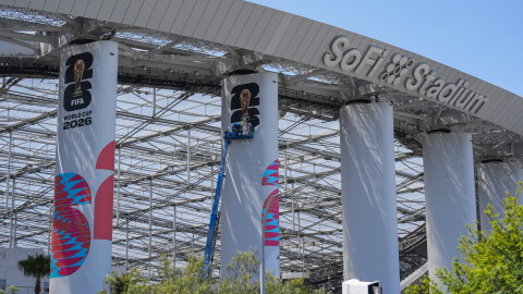 FIFA World Cup 2026 signage is displayed at SoFi Stadium in Inglewood, Calif., on June 1, 2026.
