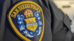 A San Diego police officer's patch in this file photo from March 14, 2022.