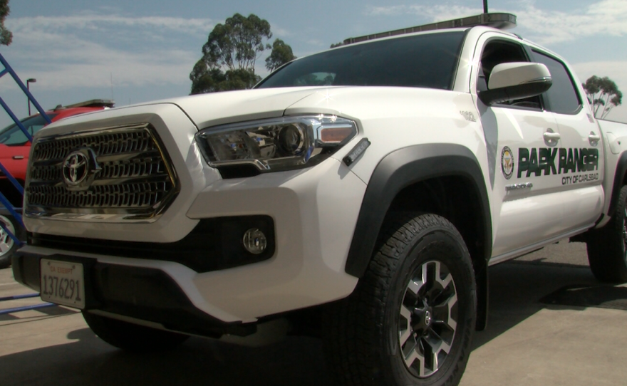 The new Toyota Tacoma truck purchased by the Carlsbad Police Department for patrolling beaches, trails and parks, Sept. 5, 2017.