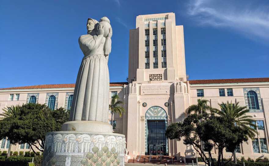 The entrance to the San Diego County Administration building in this file photo taken Dec. 13, 2020.