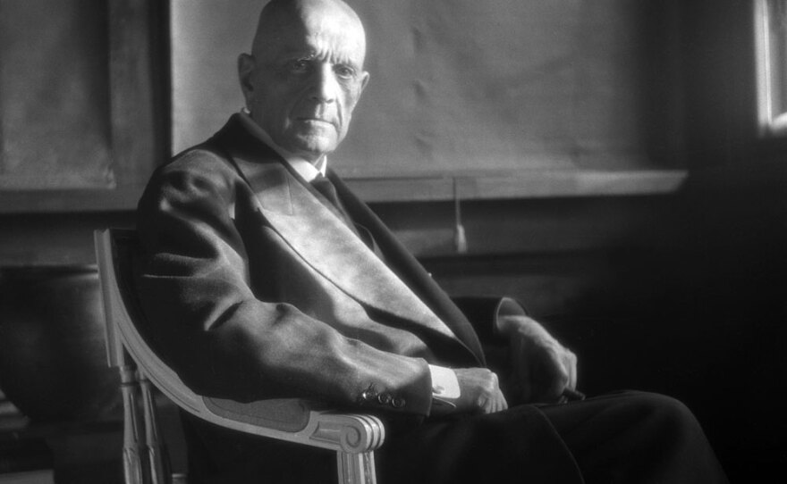 Finnish composer Jean Sibelius, photographed at Ainola, his home outside Helsinki, in the 1940s.