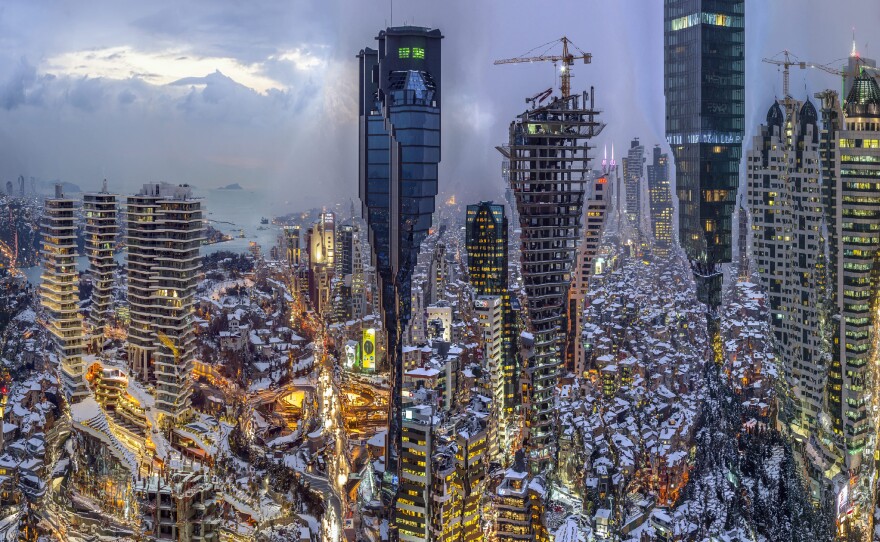 Murat Germen; Muta-morphosis Istanbul Zincirlikuyu #1, 2013. Germen says people routinely mistake this for a collage. It's actually a compressed digital panorama of Istanbul.