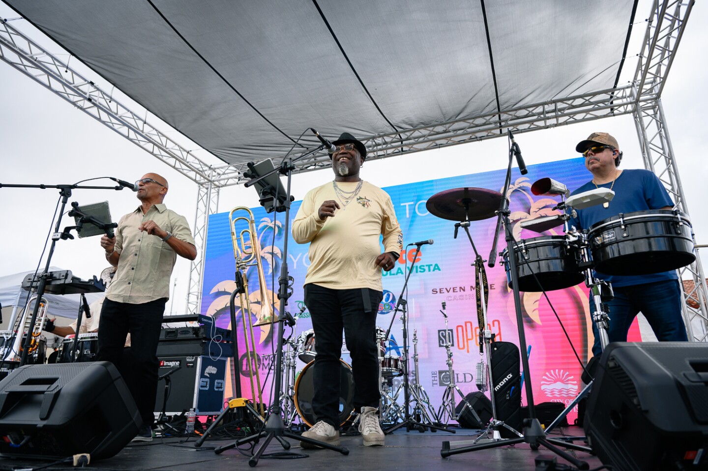 Members of the band Perla Negra perform at at the inaugural Chula Vista Art Fest, outside Chula Vista City Hall, on Sept. 30, 2023.