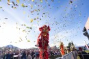 Confetti falls as lion dancers perform at the San Diego Tết Festival on Jan. 31, 2025.
