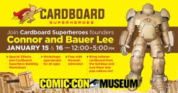 Promotional graphic for the Special Effects & Cardboard Superhero Building Workshop