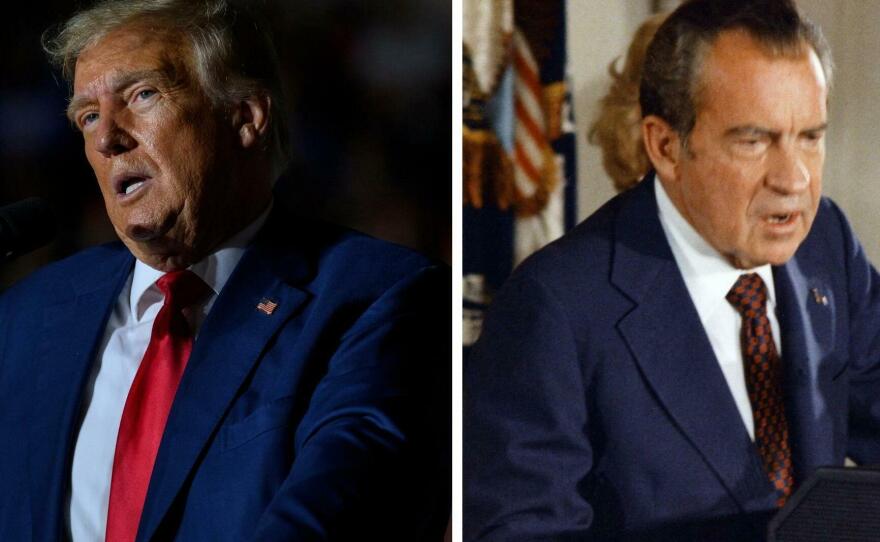 The cases against Trump and Nixon raised crucial constitutional questions about how far could a president go to stay in office if convinced his reelection was crucial to the nation, Ron Elving writes.