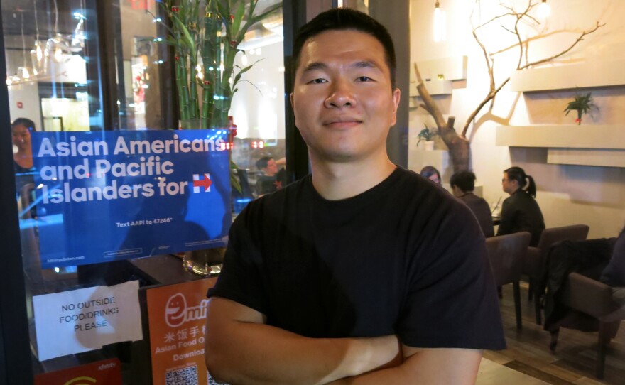 Xu Lin co-owns Bubblefish, a restaurant in Philadelphia's Chinatown neighborhood. His support for Hillary Clinton is based more on his dislike of Donald Trump, whom he labels as a "racist, xenophobic, homophobic, sexist" person.