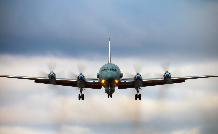 A Russian IL-20M (Ilyushin 20M) aircraft lands at an unknown location. The plane is similar to one that was shot down Tuesday over northwestern Syria.