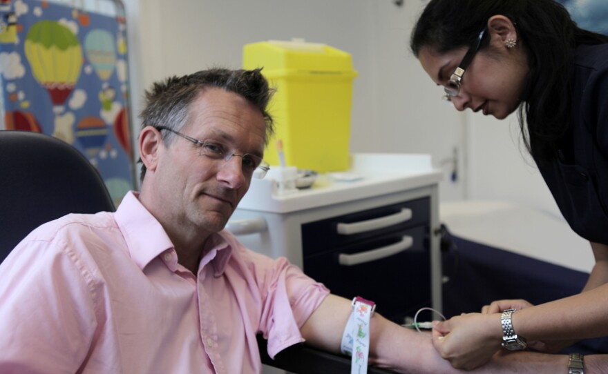 Presenter Michael Mosley having his final blood test, after five weeks of intermittent fasting.