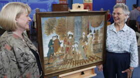 At the ANTIQUES ROADSHOW event in Biloxi, Miss., this guest (right) brings in a beautifully preserved 1811 silk-on-silk embroidery created by her great-great-great grandmother. Made in Philadelphia and taken from an English print of Lady Grace, appraiser Beth Szescila estimates the beautiful heirloom embroidery could be insured for $40,000 to $50,000.