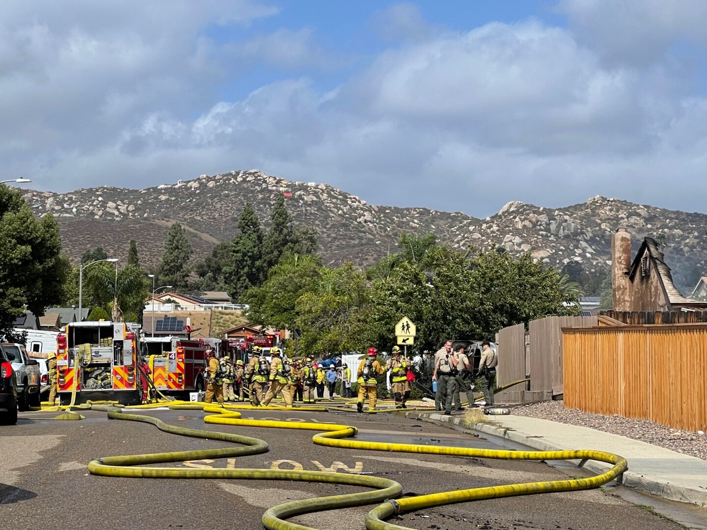 Emergency crews respond to a plane crash in Santee, Calif. Oct. 11, 2021.