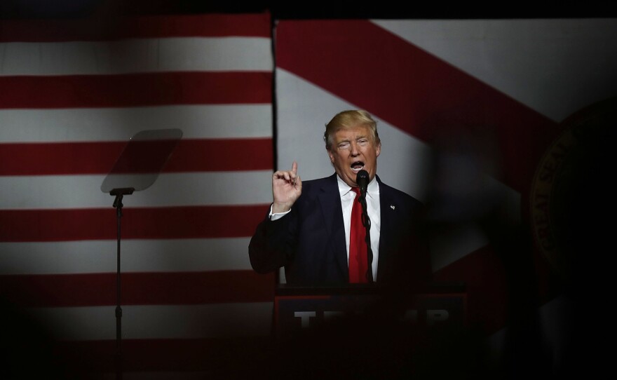 Republican presidential candidate Donald Trump speaks during a campaign rally  on Oct. 13 in West Palm Beach, Fla.