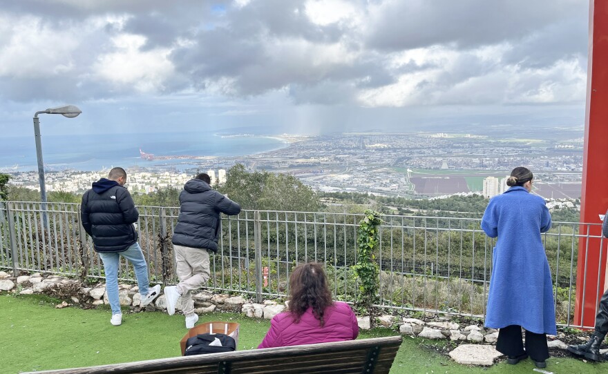 Students look out at the view of the Mediterranean Sea.