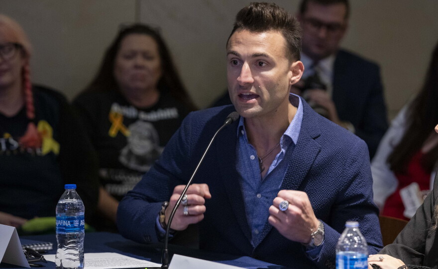 John Strand speaks during an event at the U.S. Capitol on June 13, 2023. A convicted and pardoned Jan. 6 rioter, Strand is now running for the Republican nomination in Florida's 19th Congressional District.