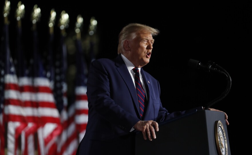 U.S. President Donald Trump speaks during the Republican National Convention on the South Lawn of the White House on Thursday.