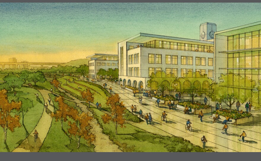 A rendering of the SDSU West plan to redevelop SDCCU Stadium is shown in this undated image.