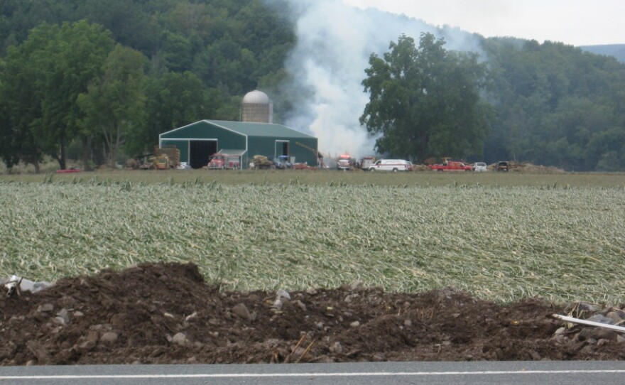 A barn near Barber's Farm caught fire after the bottom layers of hay got wet and heated up.