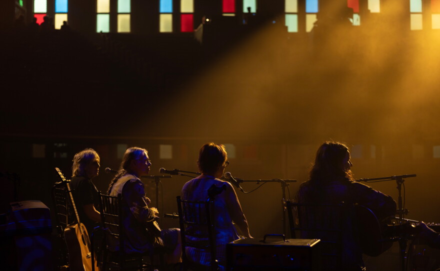 Big Thief's Adrianne Lenker, at right, performs alongside country luminaries (from left) Lucinda Williams, Gillian Welch and Iris DeMent. 