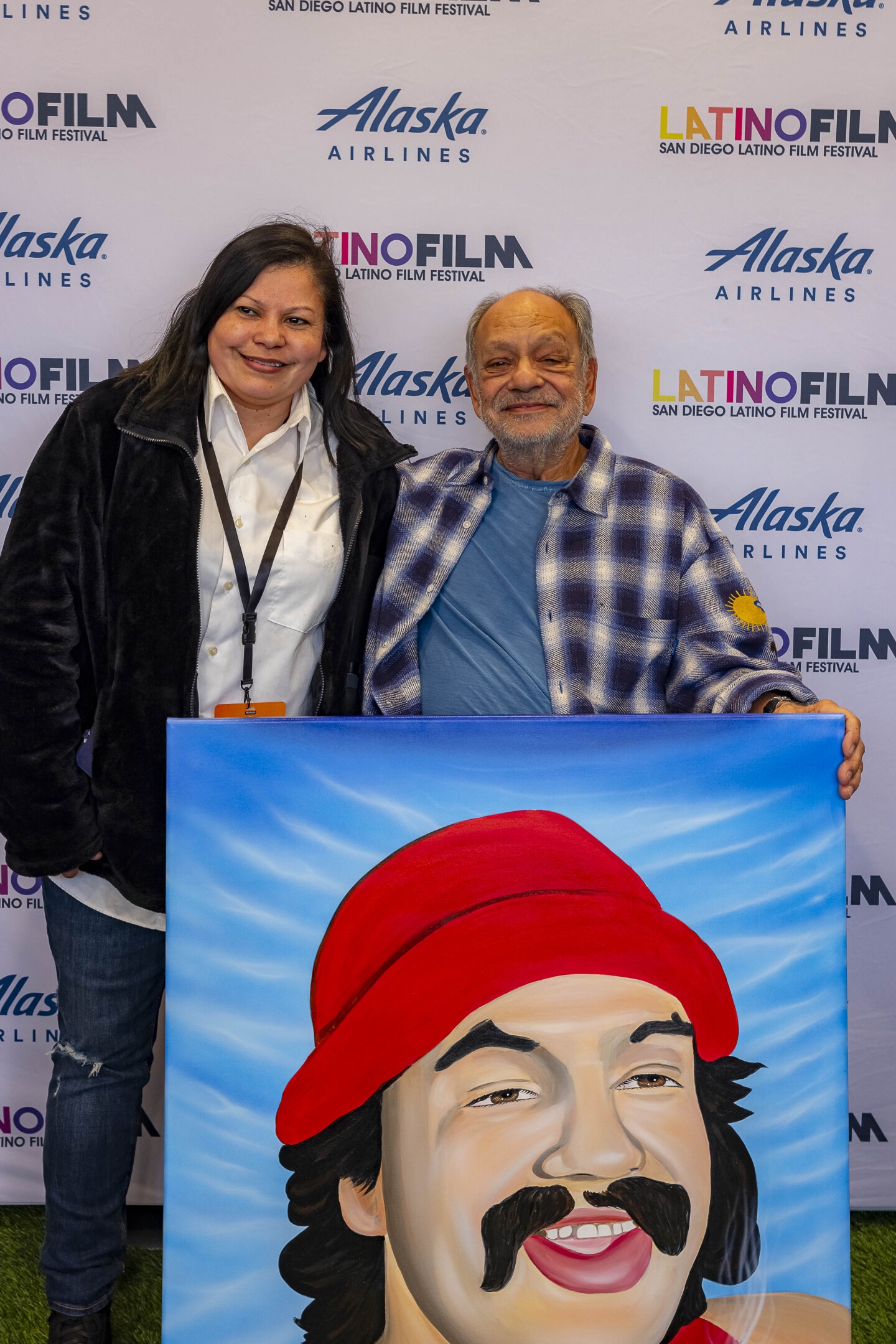 Artist, Esmeralda Robles and comedian, Cheech Marin, at the San Diego Latino Film Festival on Sunday, March 24, 2024.