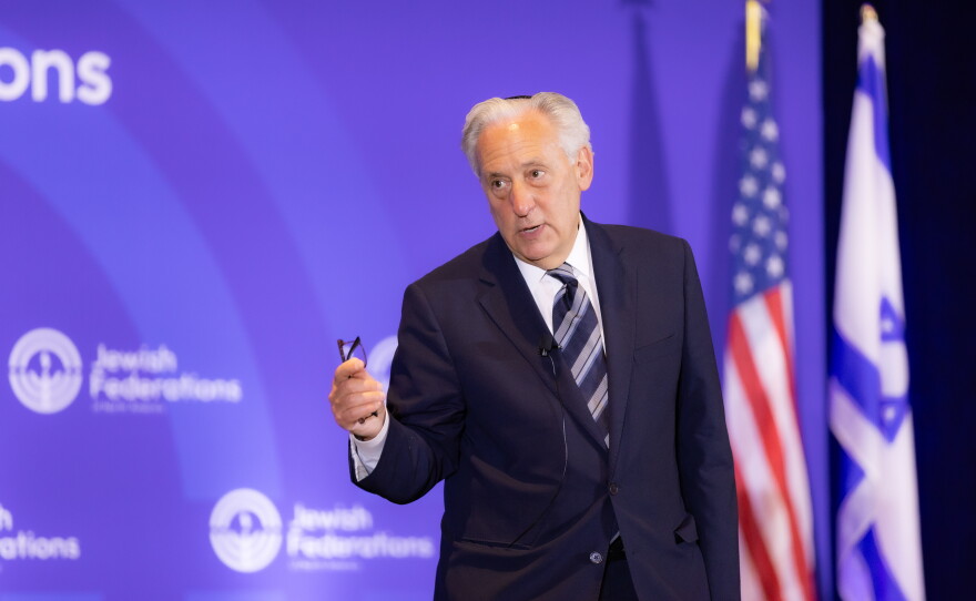 Eric Fingerhut, the president and CEO of the Jewish Federations of North America, speaks at an event in D.C. on May 18, 2026. JFNA organized an advocacy fly-in of more than 400 Jewish leaders to Capitol Hill to urge lawmakers to support more funding for the Nonprofit Security Grant Program, which offers funding to strengthen security at houses of worship.