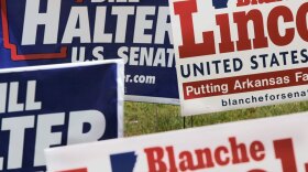 A cluster of Bill Halter and Blanche Lincoln campaign signs at an intersection in Little Rock, Ark., on Tuesday.