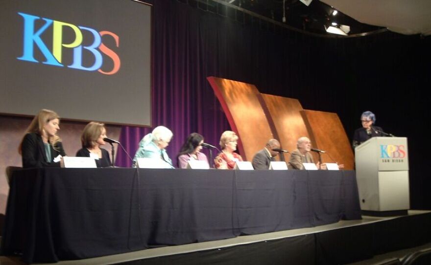 Susan Polis Schutz leads discussion following screening of her film, "The Misunderstood Epidemic: Depression" at KPBS Shiley Studio, 2010. Susan Polis Schutz and Stephen Schutz are the 2017 KPBS Hall of Fame Visionary honorees.