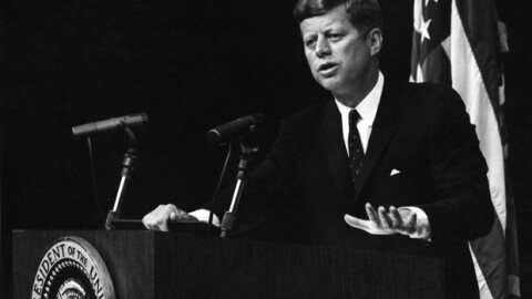 President John F. Kennedy speaks during a press conference.
