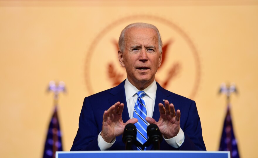 President-elect Joe Biden delivers a Thanksgiving address Wednesday at the Queen Theatre in Wilmington, Del.