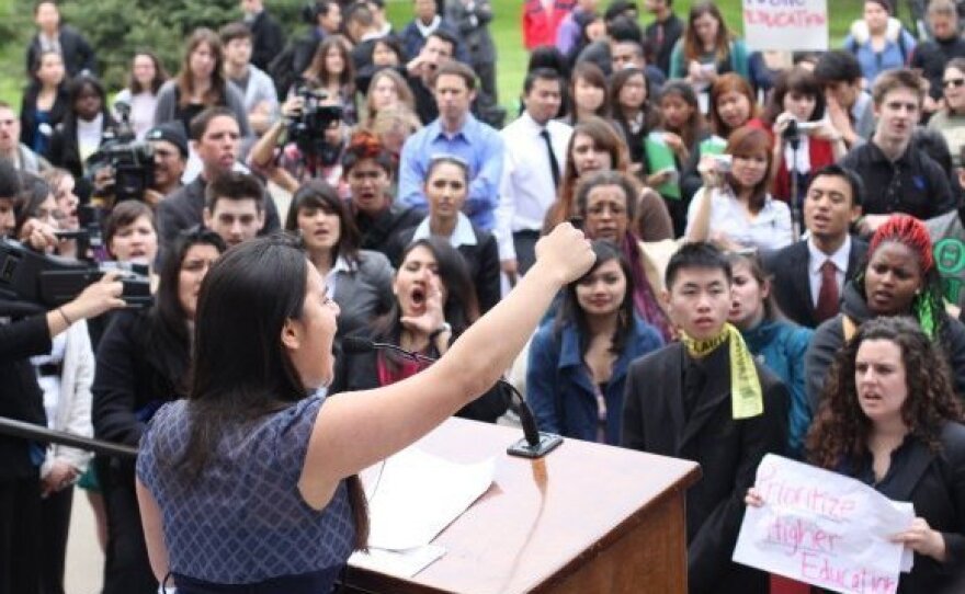 Sofia Jones speaks at the 2011 University of California Student Lobby Conference in Sacramento. Jones was among many lobbying for the California Dream Act and affordable higher education.