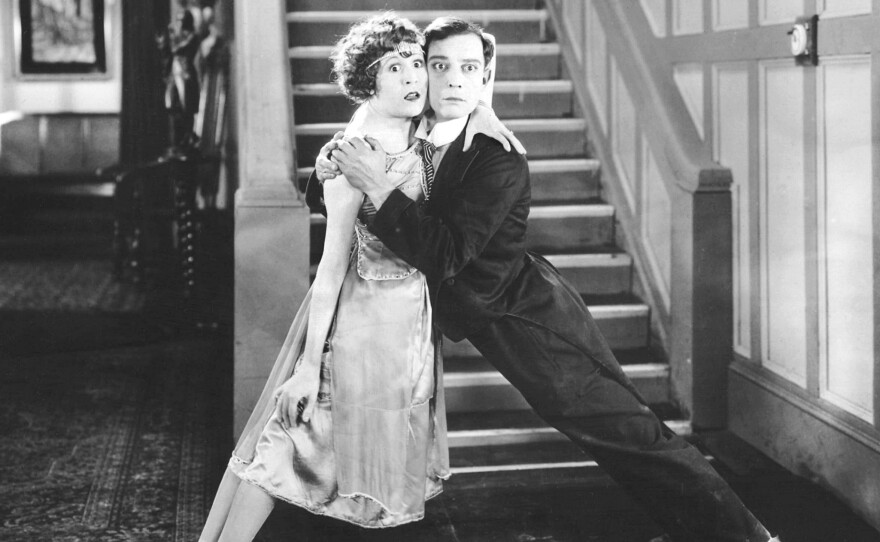 Silent comedian Buster Keaton and actress Virginia Fox in a still from the 1922 film "The Electric House."