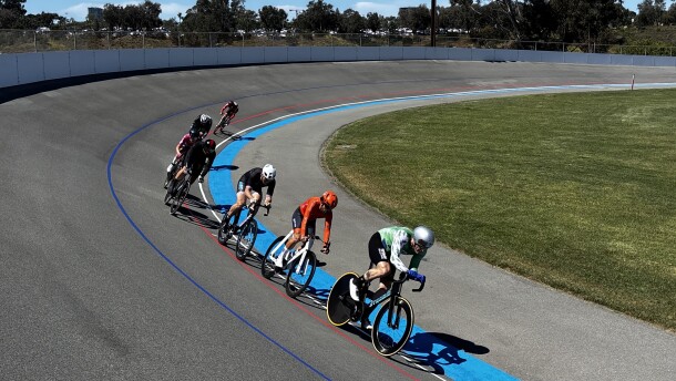 Cyclists compete in a USA Cycling-sanctioned race at the San Diego Velodrome on April 4, 2026.
