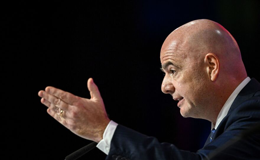 FIFA President Gianni Infantino was defiant and combative at the opening press conference ahead of the World Cup in Qatar on November 19, 2022 in Doha, Qatar.