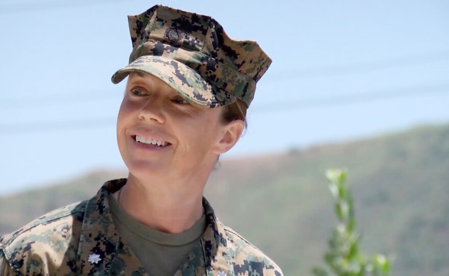 Lt. Col. Michelle Macander at Camp Pendleton on June 15, 2020, before she steps down as the first woman to lead a Marine combat unit.