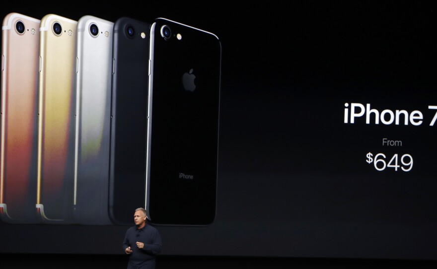 Phil Schiller, Apple's senior vice president of worldwide marketing, talks about the new iPhone 7 during an event to announce new products Wednesday in San Francisco.