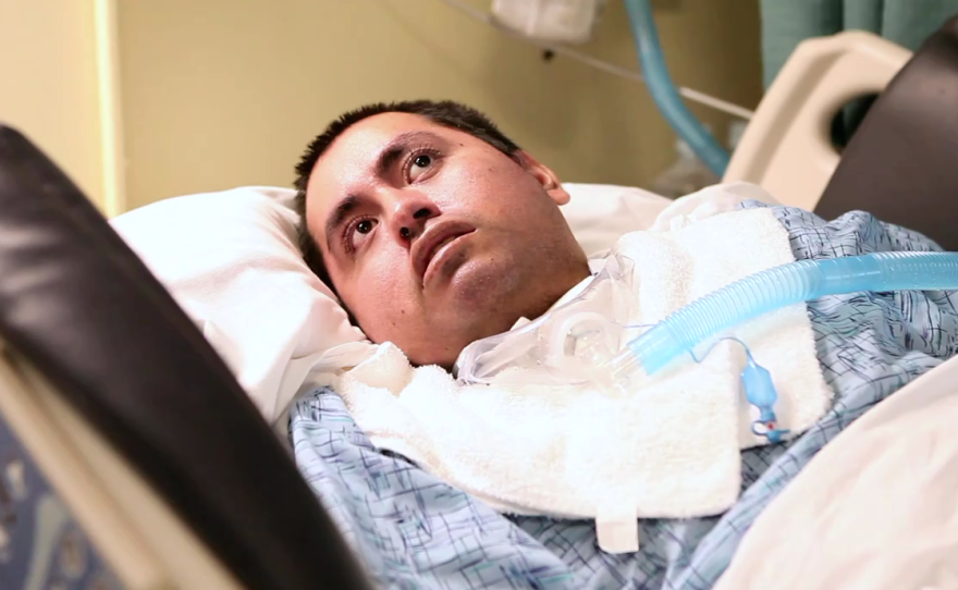 An unidentified man, known only as 66 Garage, is shown at the Villa Coronado Skilled Nursing Facility where he lives, Feb. 5, 2015.