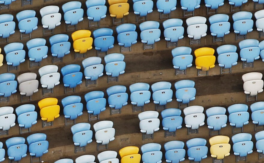 In this shot taken Thursday, Maracanã's seating is a little, well, less than at capacity. Chairs have been ripped from their places — but that's not the only problem that has befallen the stadium since its star turn on the world stage.