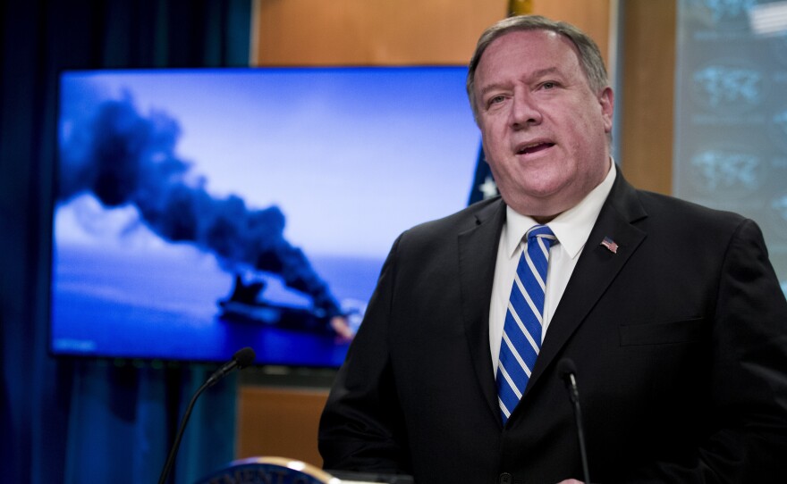 Secretary of State Mike Pompeo at the State Department, on Thursday. He Told reporters Iran is believed to be responsible for attacks on two tankers near Persian Gulf.