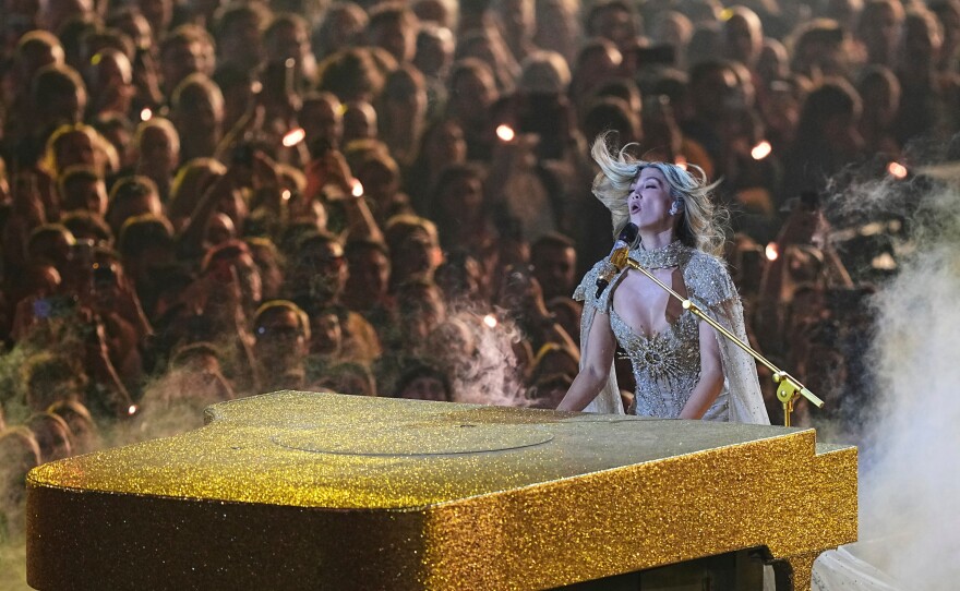 Delta Goodrem from Australia performs the song "Eclipse" during the dress rehearsal for the Grand Final of the 70th Eurovision Song Contest in Vienna, Austria, Friday, May 15, 2026.