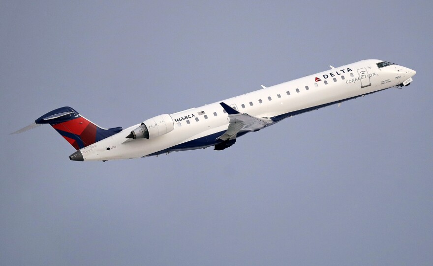 Short regional flights are the lifeblood of U.S aviation — but they were in decline even before jet fuel concerns struck. Here, a file photo shows a Delta Air Lines Connection regional jet operated by GoJet Airlines taking off from Logan International Airport in Boston.