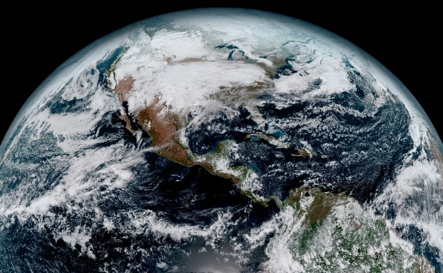 A composite image of Earth taken at 1:07 p.m. ET on Jan. 15 by the GOES-16 satellite.