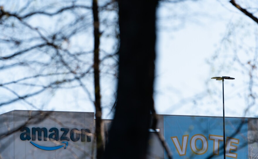 The Amazon fulfillment warehouse at the center of a unionization drive in Bessemer, Alabama. A second union election at the warehouse has concluded, with no winner yet declared.
