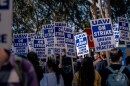 University of California research and student employees are on strike at all of the UC system campuses. At UC San Diego several hundred union members walked the picket line, San Diego, Nov. 14, 2022.