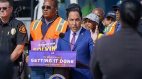 San Diego Mayor Todd Gloria announces his 2024 fiscal year budget at a press conference April 14, 2023. 