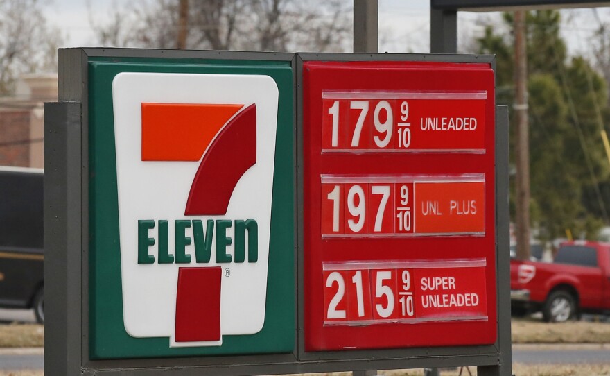 Gas prices are shown on a sign at a 7-11 in Oklahoma City last month. Amid a state budget slump, Oklahoma lawmakers are considering raising gas taxes for the first time in 30 years.