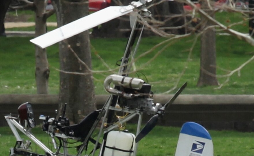 Hughes' gyrocopter sits on the West Lawn of the Capitol after he was taken into custody on April 15.