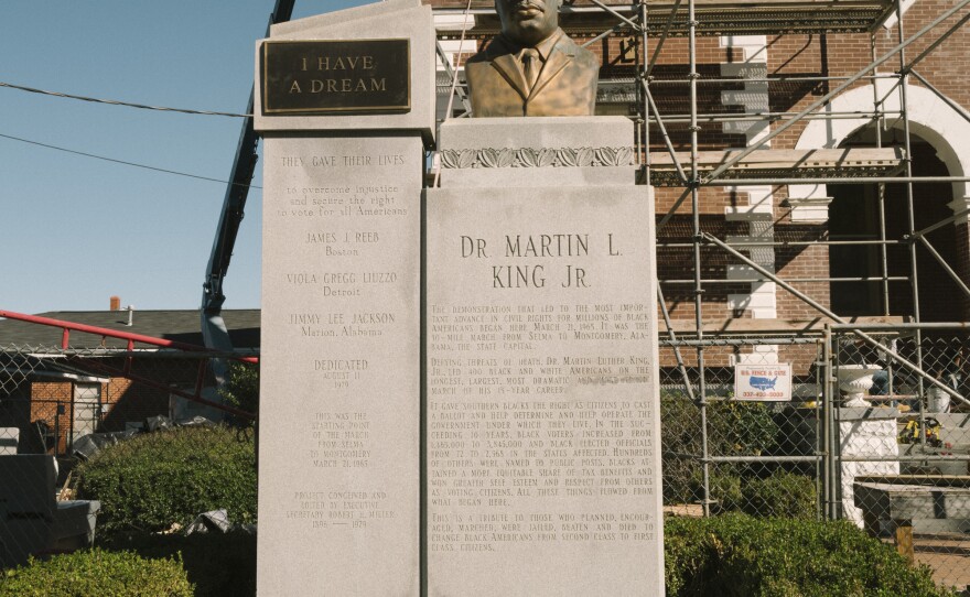 A Martin Luther King Jr. statue stands in front of Brown Chapel AME Church in Selma.