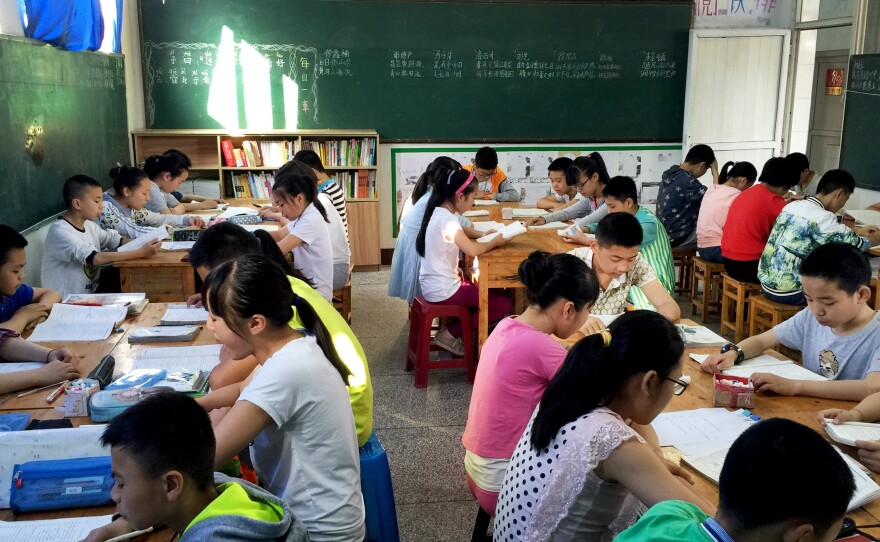 Students study the Chinese language at Cold Water Well Middle School in Yibin City, in southwest China's Sichuan province. The school has adopted an experimental curricula designed by educational reformer Zhang Liang.