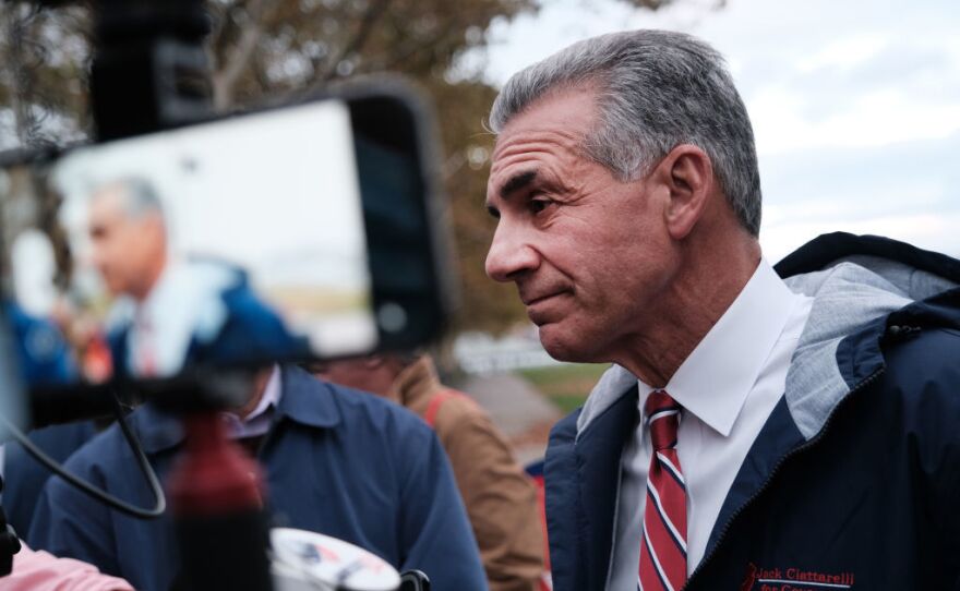 New Jersey Republican gubernatorial candidate Jack Ciattarelli participates in a campaign event on Wednesday in Hoboken, N.J.