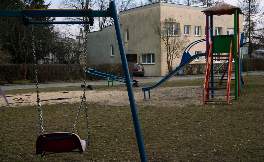 A house and playground at an SOS Children's Village in Bilgoraj, Poland. SOS Children's Villages operate around the world to find legal guardians for children without adequate parental care.