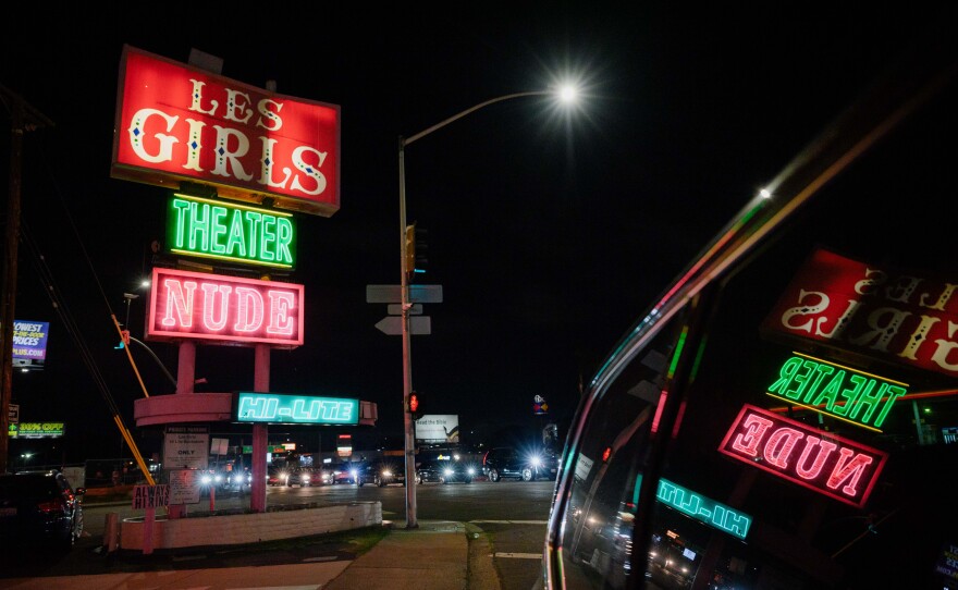 Scenes from the opening night of “No Regrets,” a show by former dancer and current owner of the historic Les Girls Theater Kata Pierce-Morgan, on May 18, 2024. Pierce-Morgan is the central figure of KPBS’s new podcast, “Stripper Energy,” produced by arts and culture reporter Beth Accomando.